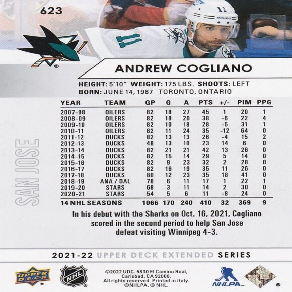 Andrew Cogliano - 2021/2022 Upper Deck Extended Series Hockey Card - Picture 2 of 2